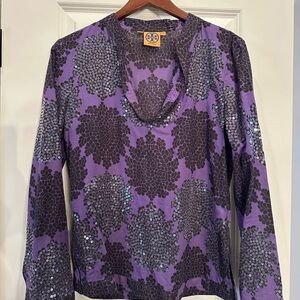 Purple Floral Sequin Top